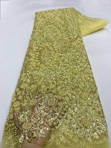 Tissu en dentelle française blanc brodé de perles et de sequins pour robes de mariée, prix de gros usine, idéal pour les femmes nigérianes - Product Image 2