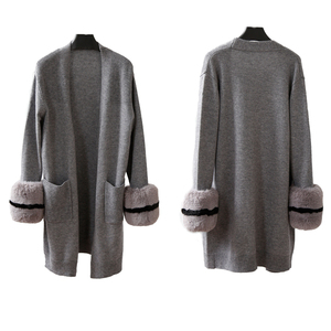 Cárdigan Largo de Punto de Alta Calidad para <span class=keywords><strong>Mujer</strong></span>, Elegante y Clásico, con Puños de Piel Sintética - Product Image 3