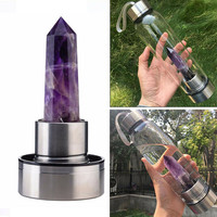 Bouteille d'eau en verre, de haute qualité 550ML, avec pierres précieuses amovibles au Center et manches de protection, bouteille d'eau, créative