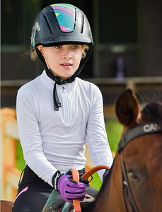 Chemise d'<span class=keywords><strong>équitation</strong></span> athlétique à manches longues pour filles-Trous pour les pouces, UPF50, <span class=keywords><strong>veste</strong></span> équestre à demi-fermeture éclair pour enfants à séchage rapide - Product Image 5