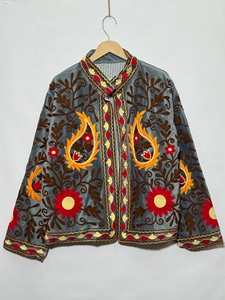 Women's <b>Velvet</b> Mandarin Collar <b>Jacket</b> Hand Embroidered Floral Pattern Full Sleeve Autumn Style <b>Velvet</b> <b>Jacket</b> - Product Image 4