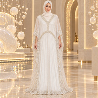 Robe de soirée de luxe musulmane du Moyen-Orient à manches chauve-souris, ensemble de robe de banquet brodée en soie filet et perles, tenue de cérémonie