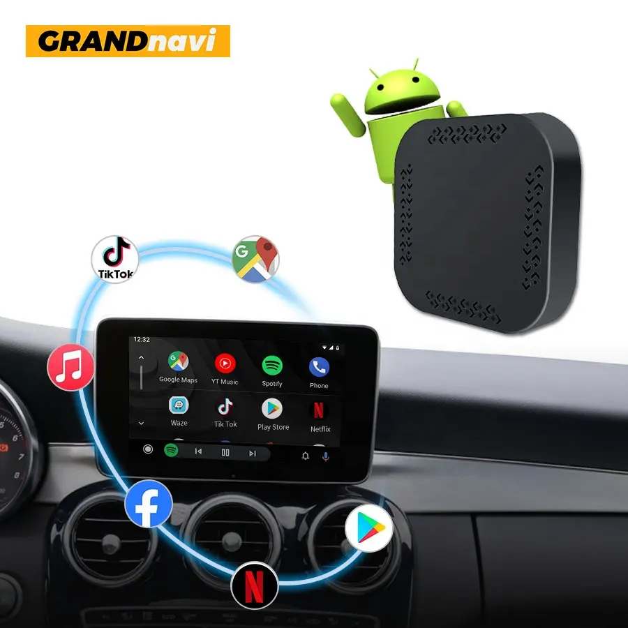 Grandnavi Ai Caixa portátil sem fio Carplay Box Dongle Carro reprodutor multimídia nova versão Android 9 Carplay Android Ai Box