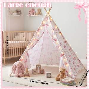 Tienda de campaña <span class=keywords><strong>tipi</strong></span> <span class=keywords><strong>rosa</strong></span> con lazo, plegable, para juegos en interiores, casa de juegos, decoración de habitación y rincón de lectura. - Product Image 3