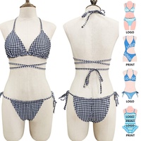 OEM personnalisé luxe 2025 brésilien USA Triangle deux pièces maillots de bain imprimé plage Bikini ensembles pour femmes Sexy licou cou Bikinis