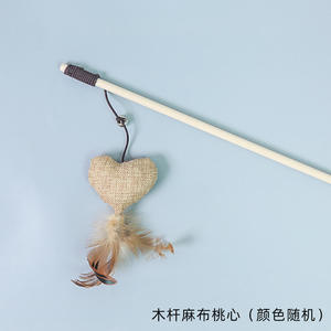 Juguete para gatos de 40 cm con plumas y varita de lino - Compra varitas interactivas para gatos con ratón de madera - Product Image 2