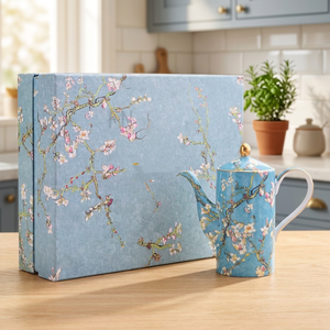 Wholesale Apricot Blossom Coffee Pot with <b>Infuser</b> Blue Cherry Blossom Design for Afternoon <b>Tea</b> - Product Image 1