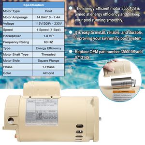 Whisperflo hiệu suất cao bơm hồ bơi thay thế một phần năng lượng hiệu quả 1HP động cơ 355010S - Product Image 3