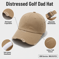 Gorra de béisbol de sarga de algodón caqui ajustable, estilo desgastado, para golf y actividades al aire libre, informal, de seis paneles, OEM al por mayor