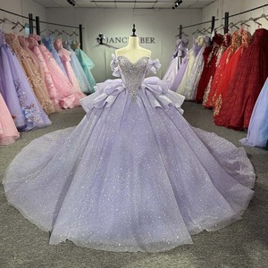 Vestido de Quinceañera 1573 Morado Brillante con Volantes en el Hombro, Apliques de Cuentas y Bordados, Cintura Natural para Chicas de 15 Años - Product Image 1