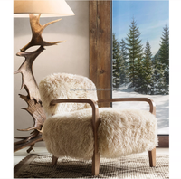 Chaise de salon moderne en cuir de mouton en bois à dossier haut