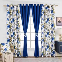 Rideaux de salon imperméables jaunes et bleu marine à motif floral uni avec œillets