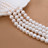 Brins de perles d'eau douce naturelles blanches AAA, presque rondes, de 9,5 à 10,5 mm, vente en gros pour la fabrication de bijoux