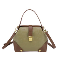Sac à main rétro en cuir PU effet crocodile pour femme avec fermoir doré, sac bandoulière contrastant pour usage quotidien au bureau