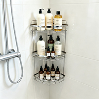 Rak Sudut Kamar Mandi 3 Lapis Berbahan Logam Elektroplating, Organizer Shower Segitiga untuk Dinding