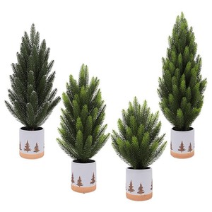 Par de árboles artificiales de cedro y ciprés de hoja densa verde oscuro con maceta negra, decoración de entrada reutilizable, MOQ bajo - Product Image 3
