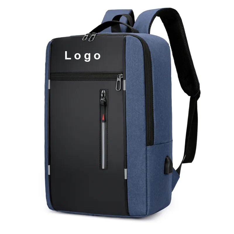 Ransel Laptop Logo kustom geometris, ransel komputer pengisi daya bepergian dengan tas USB untuk sekolah pria