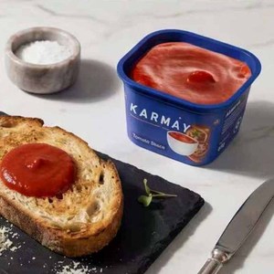 Contenant carré en PP pour sauce tomate avec couvercle 65g, logo imprimé IML, gobelets en plastique bleus avec cuillère 125ml - Product Image 1