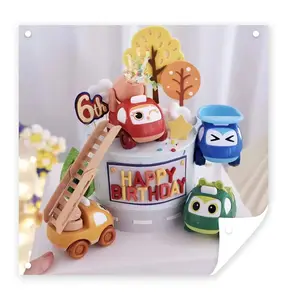 Babyshower-Suministros para fiesta de cumpleaños, adornos de decoración de tartas, repostería personalizada, juego divertido de 4 Uds., camión de ingeniería de dibujos animados de plástico