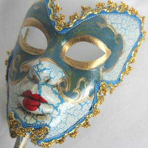 Masque pour les yeux complet en papier mâché de style vénitien italien pour bal masqué, avec bâton, masque à main pour fête costumée, événement, carnaval, journée - Product Image 2