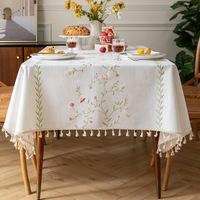 Nappe brodée en lin de coton atmosphérique, matériau lavable, nappe de gland rétro français