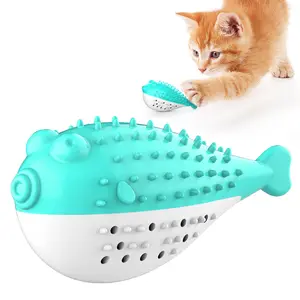 Cepillo de dientes de hierba gatera rellenable para gatos con forma de pez, limpieza de dientes, masticables, resistente a mordeduras, juguete interactivo para mascotas con hierba gatera y campana