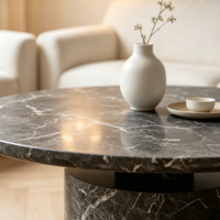 Table basse de salon de luxe en marbre marron, grande table ronde de café, ensemble de tables basses de luxe, plateau moderne unique sur piédestal