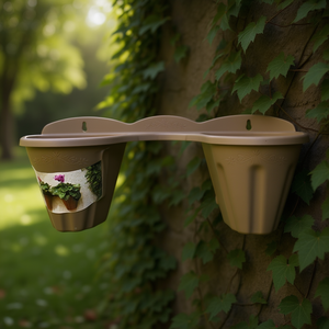 Macetero de Pared de Plástico 33x12x11cm Beige Doble para Uso Interior y Exterior - Product Image 3