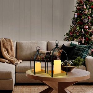 Lanterne rétro en forme d'arche Wuwutong, lampe à bougie LED noire scintillante, fonctionnant sur piles, lumière décorative de Noël, veilleuse - Product Image 1
