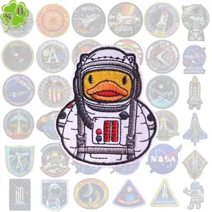 Customized Embroidery Space Astronaut Animal Patch Stick Iron On Sew On Adhesive Backing Trucker Hat With Patch