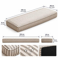 Coussins de banc d'extérieur lavables, imperméables, rectangulaires, à bords ourlés, pour terrasse, riviera, bord de mer, cabane, jardin, style 'Sand Ticking'