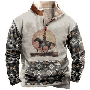 אופנה חורף בסגנון קאובוי מערבי pulover, סווטשירט רוכסן צווארון פרווה, מותאם אישית סובלימציה גברים בגדים - Product Image 2