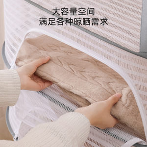 ตาข่ายตากผ้าแบบพับได้ทรงกลม พร้อมตะขอแขวน สำหรับระเบียงบ้าน ใช้จัดเก็บเสื้อผ้า ดีไซน์ตาข่าย - Product Image 3