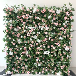 Pared de Flores Artificiales Blancas Frescas y Verdes Suaves, Fondo Minimalista para Propuesta de Matrimonio, Arreglo de Boda, Escenario - Product Image 3