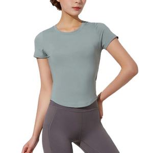 T-shirt de yoga personnalisé à séchage rapide, manches courtes, pour femme, respirant, élastique, haut de sport, course à pied, séchage rapide - Product Image 3