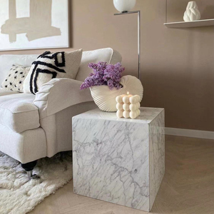 Natural Stone Living Room Furniture Carrara White Marble Plinth Cube Coffee <b>Side</b> <b>Table</b> - Product Image 5