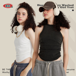 <span class=keywords><strong>2023</strong></span> nouveautés femmes haute qualité maigre 100% coton débardeur personnaliser 315G couleur unie haute rue chaud Sexy pli Club gilet - Product Image 1