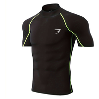 T-shirt de sport à manches courtes et col montant pour homme, à séchage rapide, anti-UV, compression, pour la gym, la natation et l'entraînement