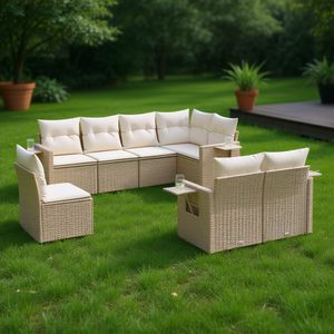 Ensemble de canapés de jardin d'extérieur beige en rotin PE pliable, design contemporain pour mobilier de patio - Product Image 2
