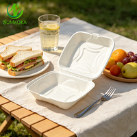 SUMKOKA Boîte alimentaire jetable en pulpe de canne à sucre, 9 pouces, à compartiment unique, type coquille, blanche, pour restaurant