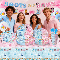 Kit de Vaisselle Jetable Thème Cowboy Rose et Bleu avec Bannière Bottes ou Nœuds pour Décoration de Fête d'Anniversaire - Vente en Gros