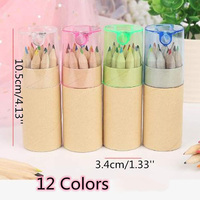 Ensemble de crayons de couleur en bois naturel personnalisés, cadeaux promotionnels scolaires, boîte en papier kraft, 12 couleurs, mini ensemble de crayons à dessin avec taille-crayon