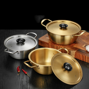 Korean Style <strong>Paella</strong> <strong>Pan</strong> Gold Silver Noodle Pot Double Ear Soup Pot Ramen <strong>Cooking</strong> Pot Frying <strong>Pan</strong> - Product Image 5