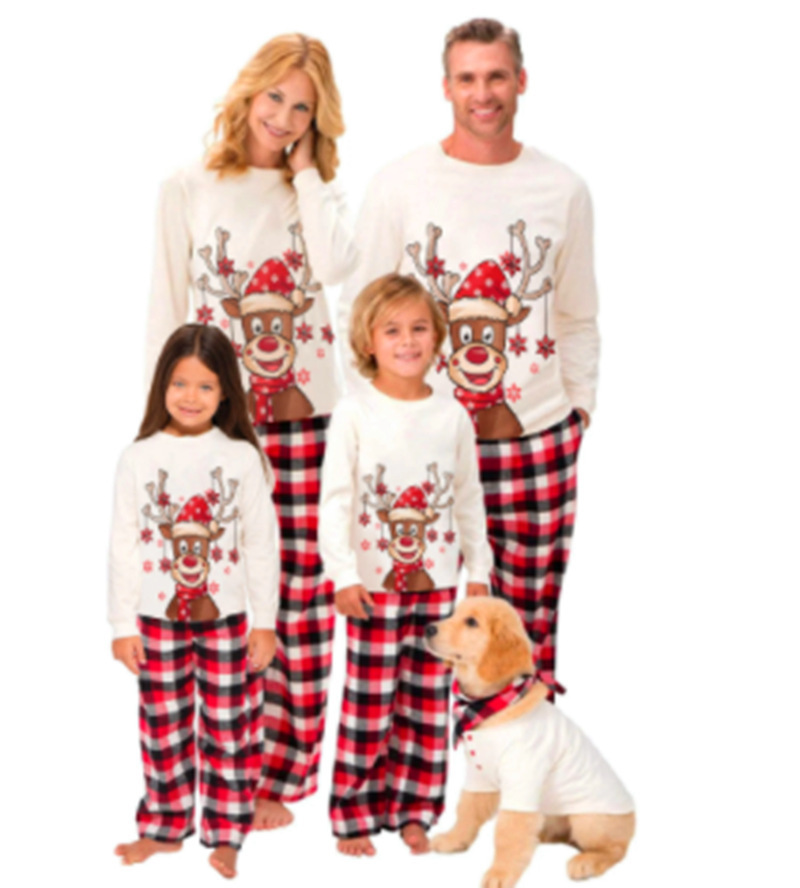 Autumn And Winter Cotton Family Christmas Pajama Set Christmas Elk Print Matching Family Outfits