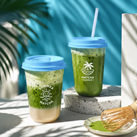 Gobelets en plastique transparent jetables MAIBAO personnalisables avec logo, en forme de U, en PET, 14 oz et 16 oz, avec couvercles bleus et pailles pour café et boissons froides