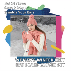 Ensemble trois pièces pour femmes, bonnet en tricot jacquard imprimé chaud d'hiver avec écharpe et gants, 100% acrylique - Product Image 2