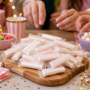Caramelos Pastel Suaves y Masticables en Barra, en Bolsa a Granel, con Rayas Rosas y Blancas, Envueltos Individualmente, en Oferta - Product Image 3