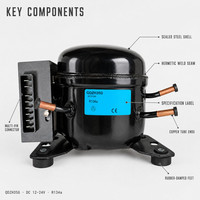 Compresseur de réfrigération hermétique QDZH35G DC 12-24V R134a, boîtier en acier scellé, extrémités de tubes en cuivre pour système de refroidissement