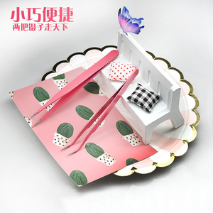 Eyelash Extension Tweezers Set Pink Straight And Curved With Brush Reusable For Professional Use - Product Image 2