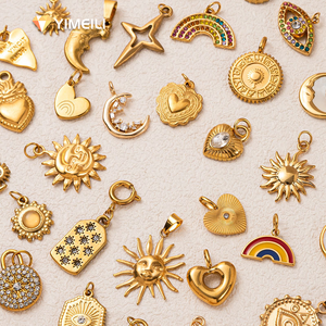 Dijes de Oro de 18K con Símbolos Celestiales y Espirituales del Zodiaco, Estrella, Luna, Sol, Hamsa para Collar DIY - Product Image 2
